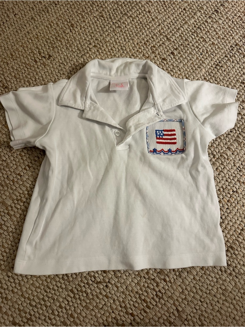 White Kids Polo Shirt with Flag Patch by Fish